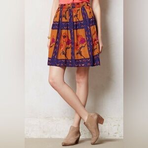 Anthropologie Brand Maeve Purple and Gold Beaded Floral Mini Skater Skirt